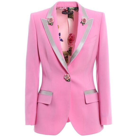 Dolce & Gabbana Rose Trimmed Blazer Women Pink Jackets & Coats
